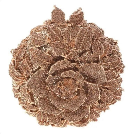 Gold Tone Rosette Rhinestone Crystal Clutch Bag