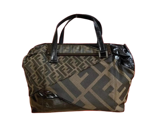 Fendi Raddica Boston Bag Zucca Canvas Patent Large