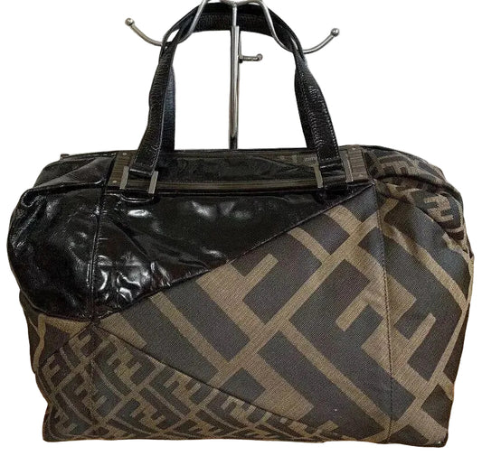 Fendi Raddica Boston Bag Zucca Canvas Patent Large