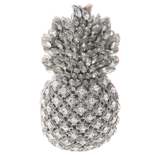 Silver Metal Clear Rhinestone Crystal Clutch
