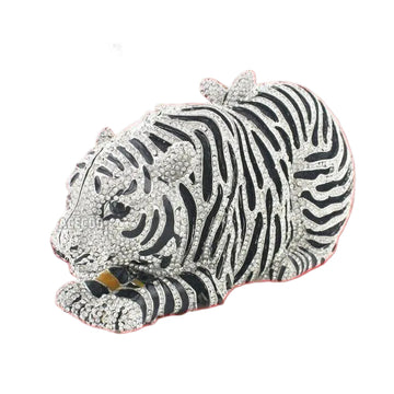 Silver Tiger Crystal Rhinestone Evening Clutch