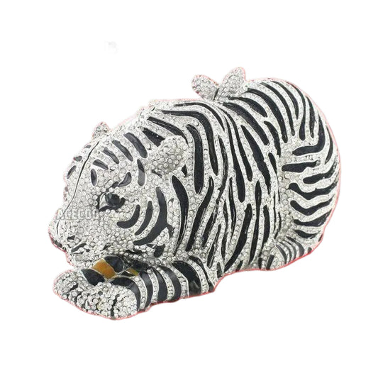Silver Tiger Crystal Rhinestone Evening Clutch