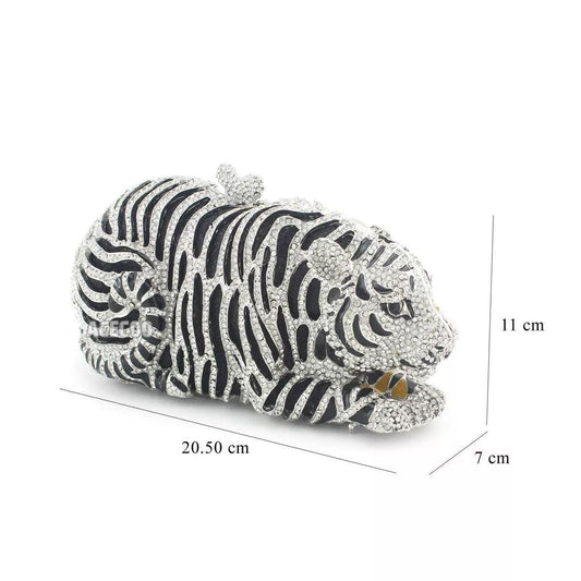 Silver Tiger Crystal Rhinestone Evening Clutch