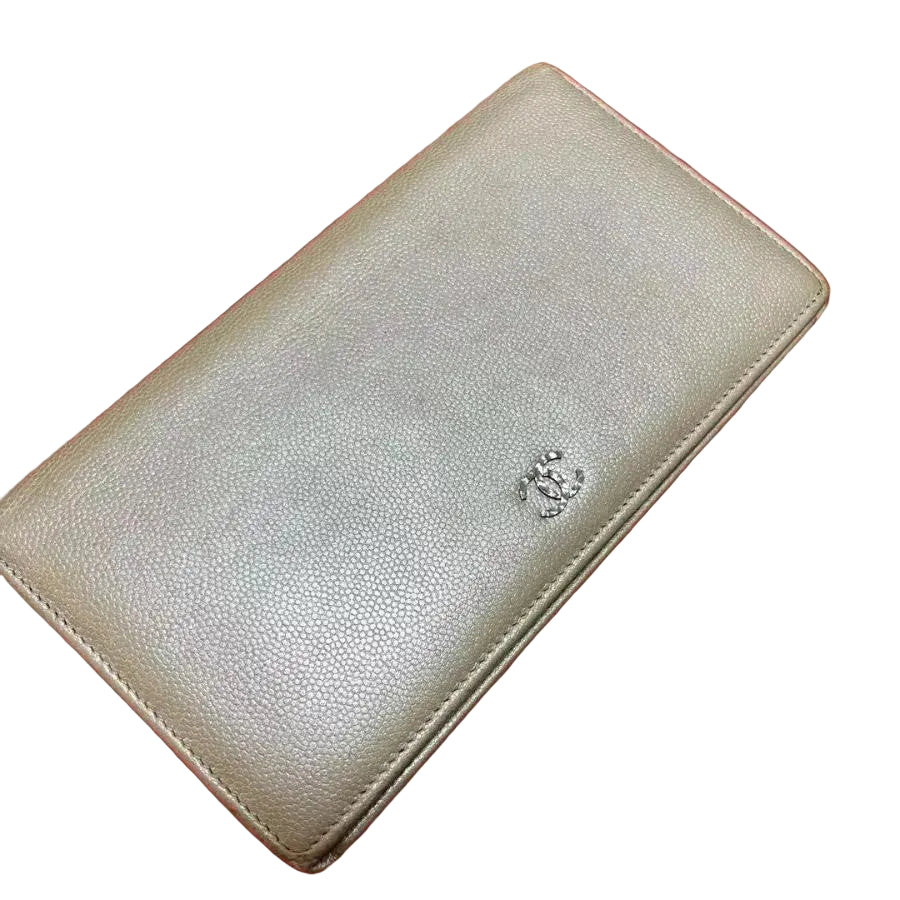CHANEL Wallet Bifold Coco Mark Beige Silver