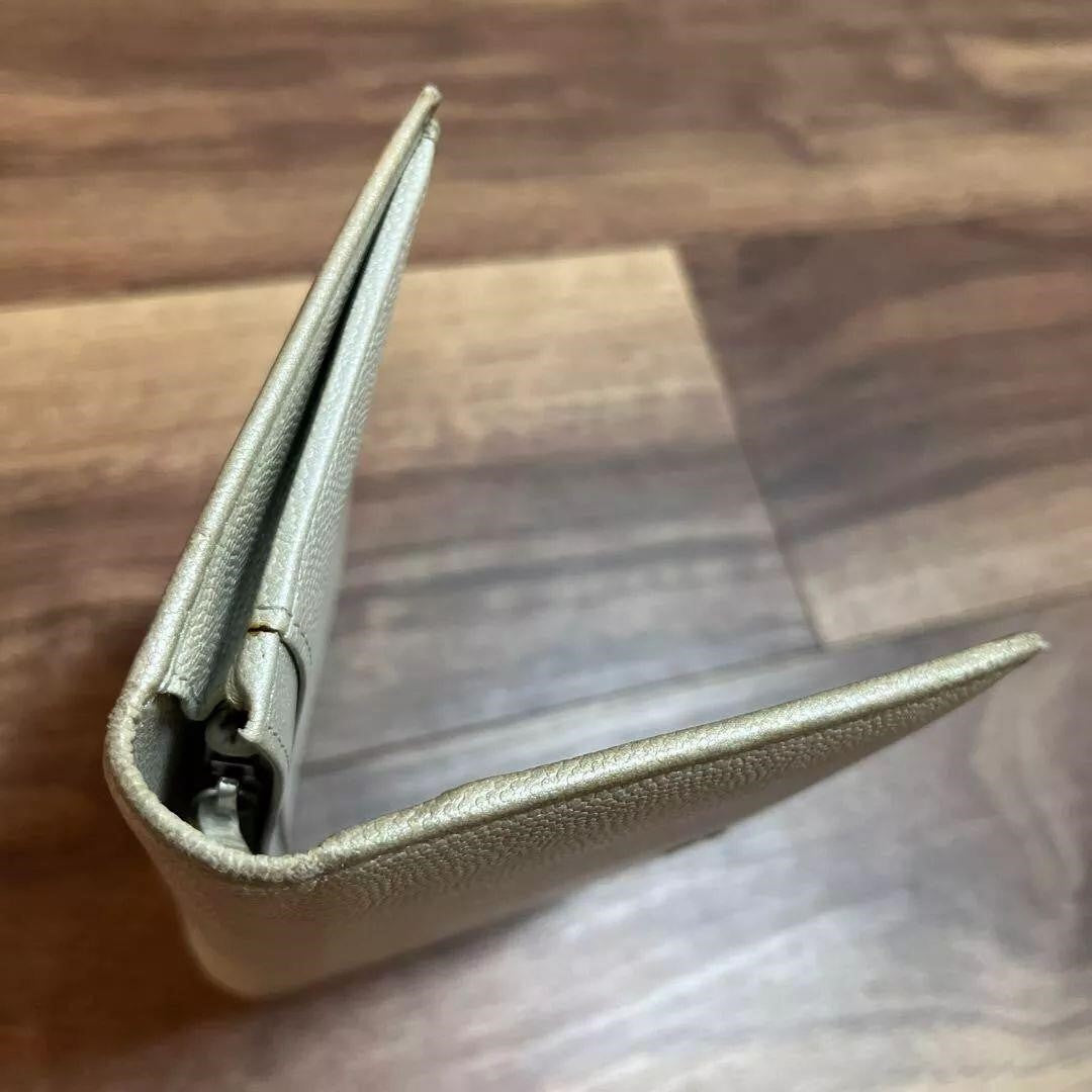 CHANEL Wallet Bifold Coco Mark Beige Silver
