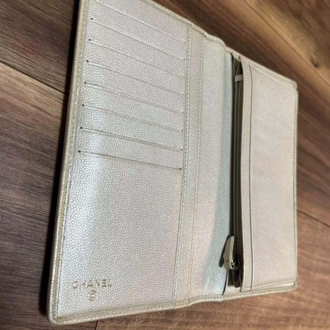 CHANEL Wallet Bifold Coco Mark Beige Silver