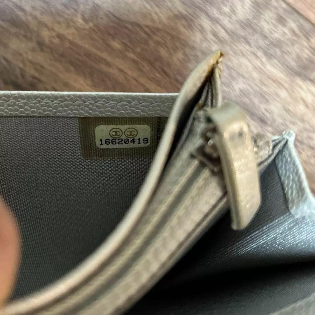 CHANEL Wallet Bifold Coco Mark Beige Silver