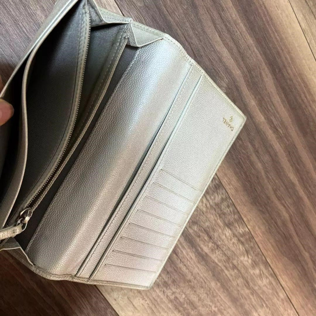 CHANEL Wallet Bifold Coco Mark Beige Silver
