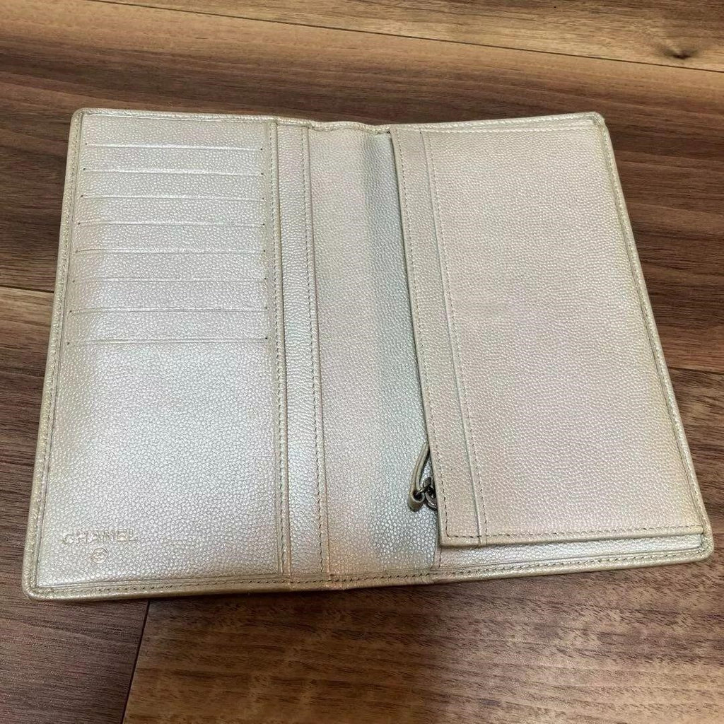 CHANEL Wallet Bifold Coco Mark Beige Silver