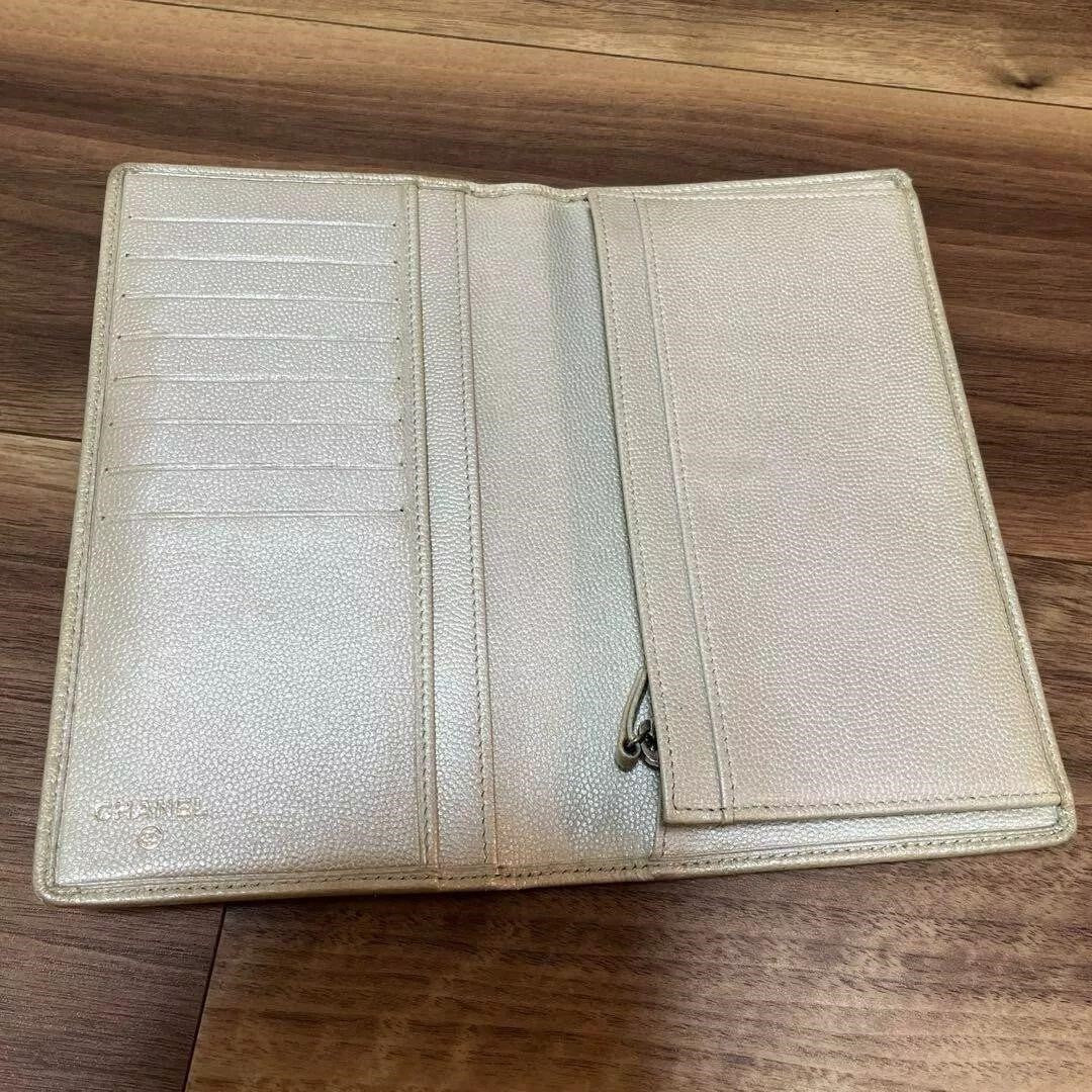 CHANEL Wallet Bifold Coco Mark Beige Silver