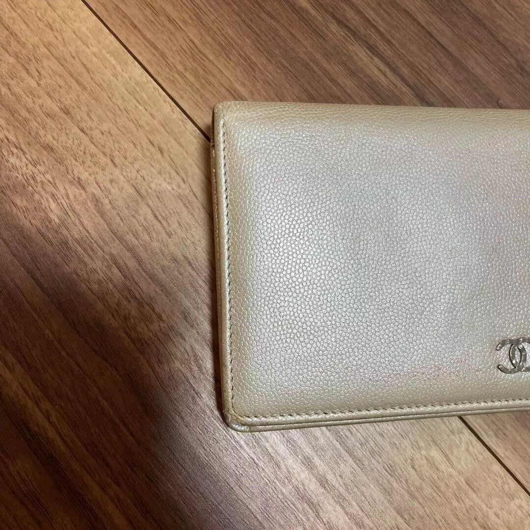 CHANEL Wallet Bifold Coco Mark Beige Silver