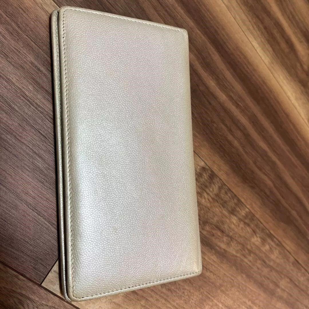 CHANEL Wallet Bifold Coco Mark Beige Silver
