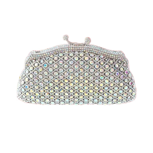 Silver Tone Rhinestone Crystal Clutch Evening Bag