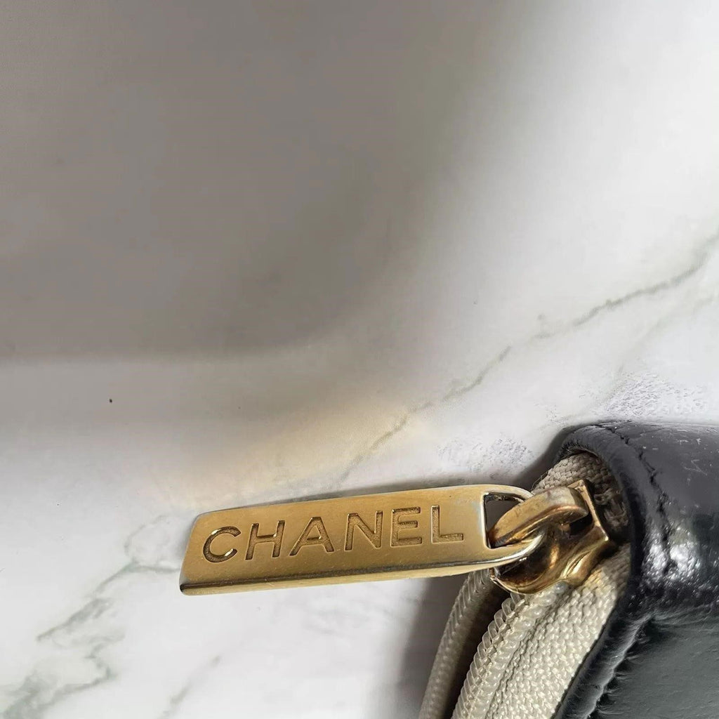 Chanel Wallet CC Leather Black Round Zip Wallet