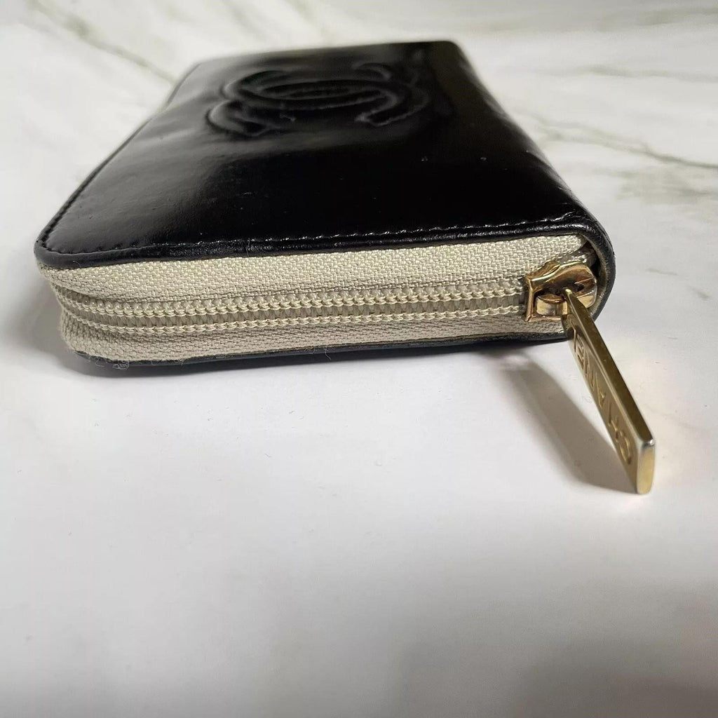 Chanel Wallet CC Leather Black Round Zip Wallet