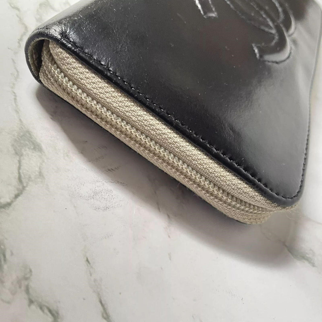 Chanel Wallet CC Leather Black Round Zip Wallet