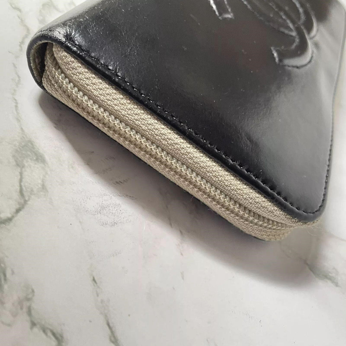 Chanel Wallet CC Leather Black Round Zip Wallet