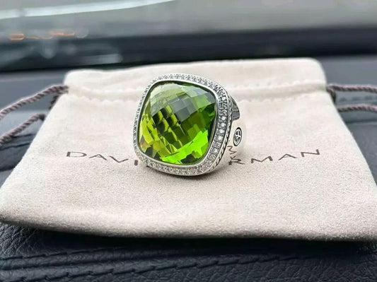 David Yurman Silver Albion Peridot Diamond Ring 6