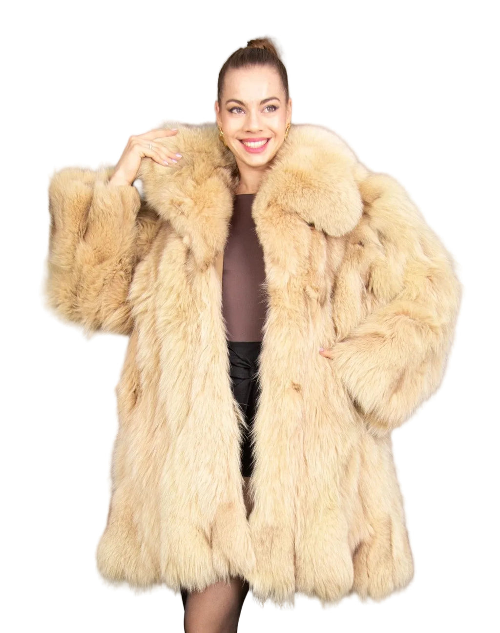 Blue Fox Coat Luxury Fur Jacket Swinger