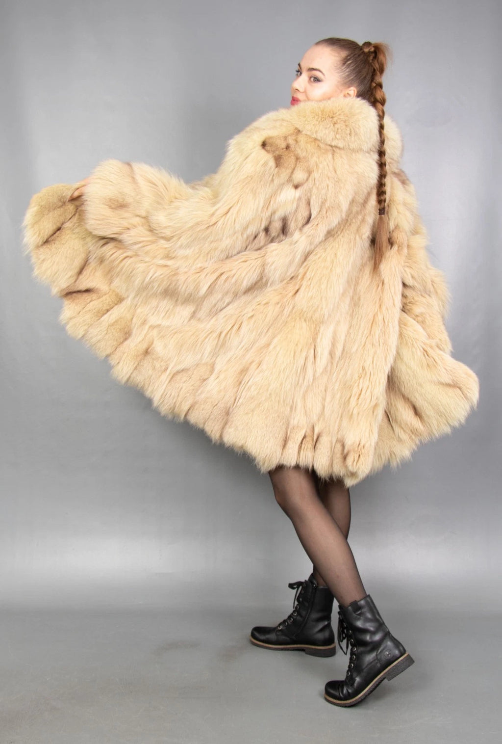 Blue Fox Coat Luxury Fur Jacket Swinger