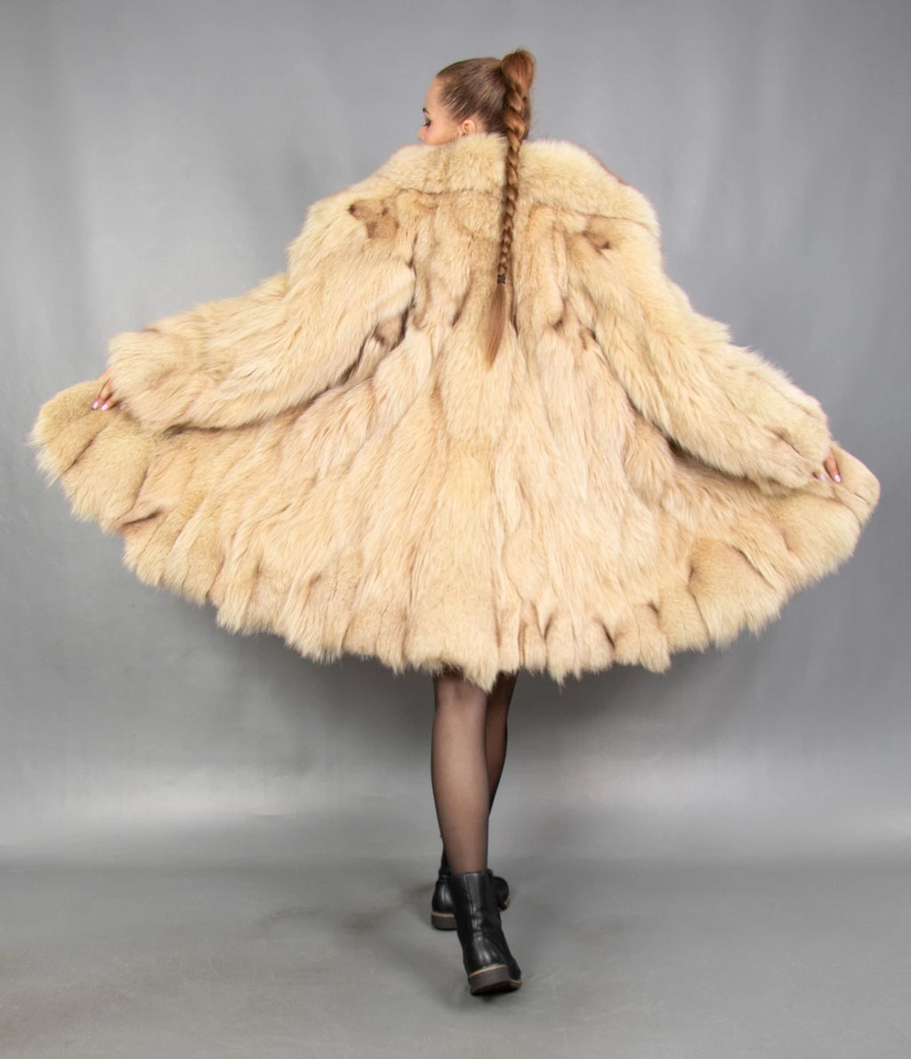 Blue Fox Coat Luxury Fur Jacket Swinger