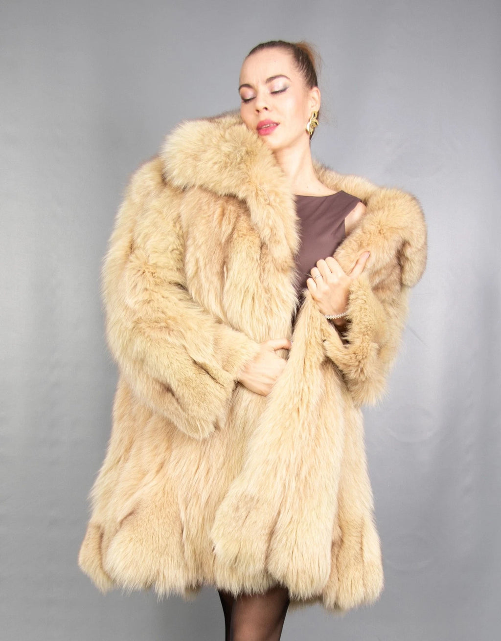 Blue Fox Coat Luxury Fur Jacket Swinger