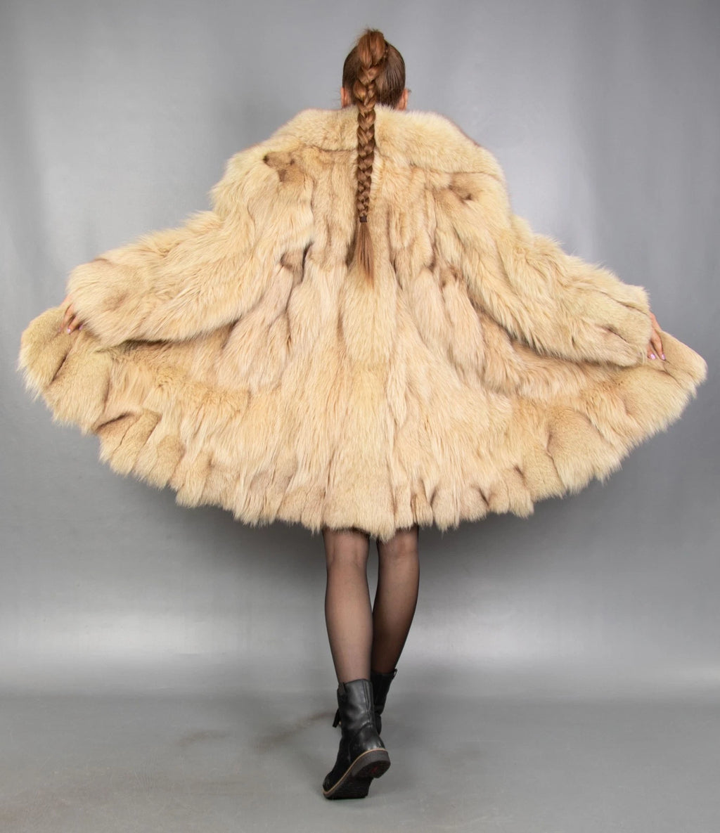 Blue Fox Coat Luxury Fur Jacket Swinger