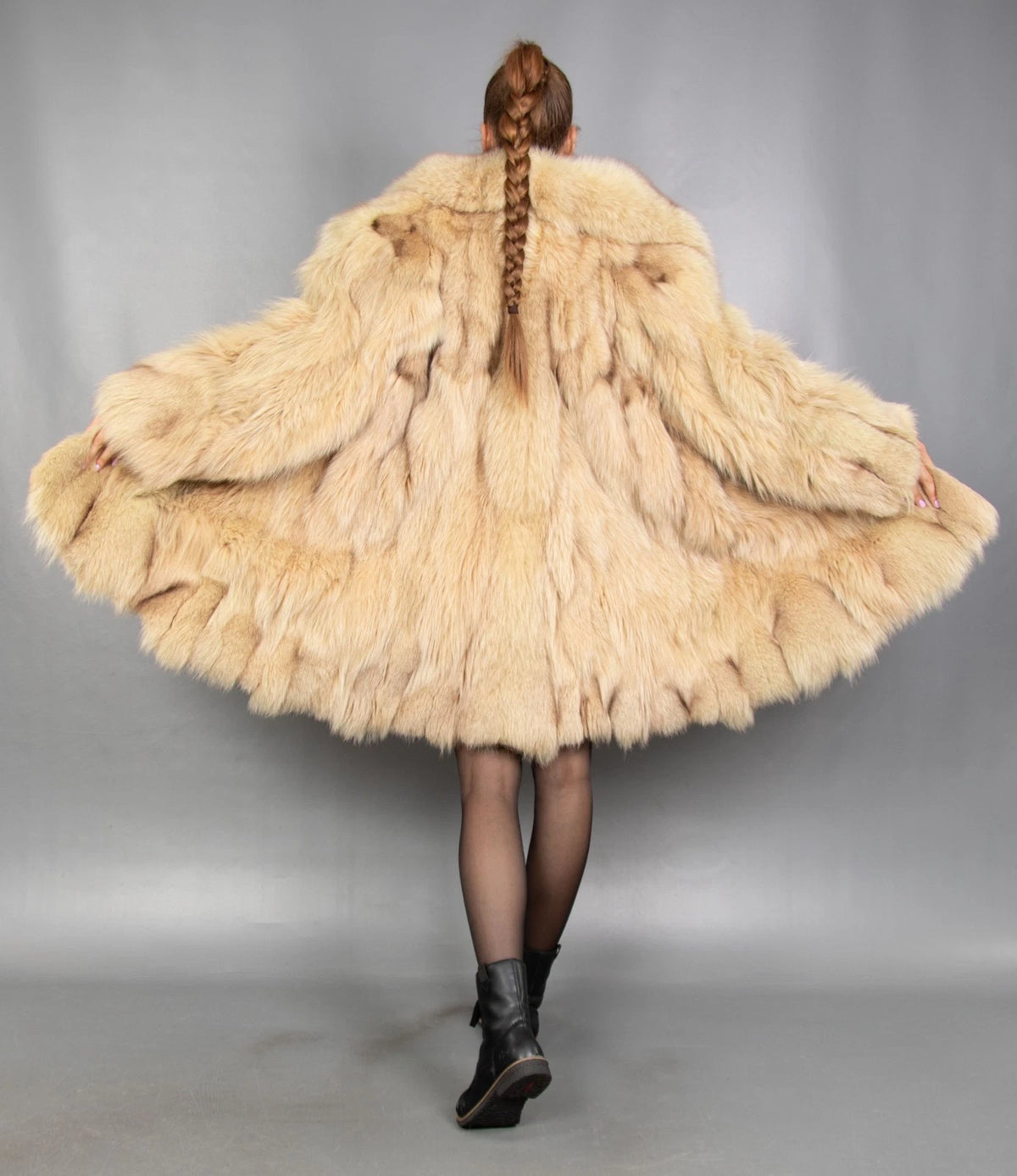Blue Fox Coat Luxury Fur Jacket Swinger