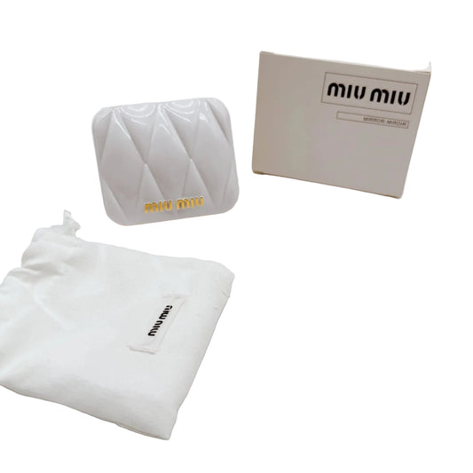 Miu Miu Beauty White Compact Double Face Mirror w/ Pouch Box Vanity Mirror New