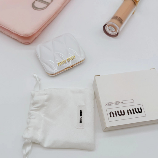 Miu Miu Beauty White Compact Double Face Mirror w/ Pouch Box Vanity Mirror New